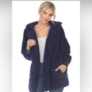 White Mark Plush Hooded Cardigan